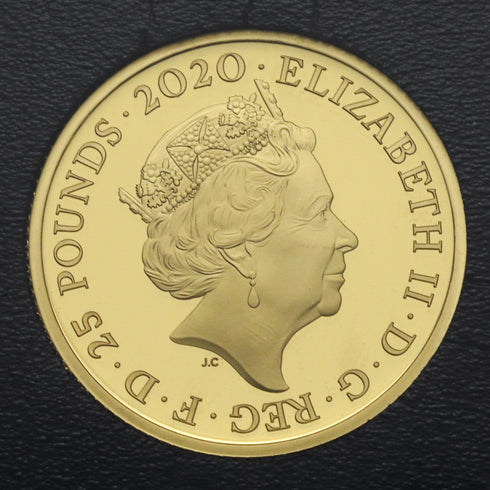イギリス 2020年 Queen ロックの殿堂 25ポンド(1/4oz)金貨 裸(記念切手付き)